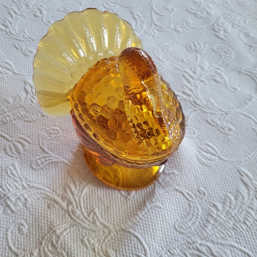 Le Smith mcm amber glass turkey dish w/ lid